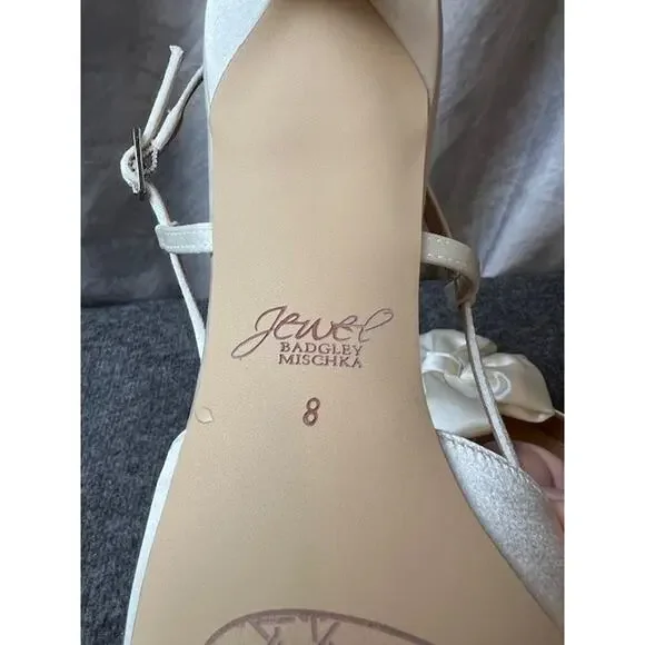 Jewel Badgley Mischka Shoshana Pointed Toe Sling Back Ivory Shoes Sz 8 - Picture 8 of 9